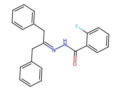 N-(1,3-diphenylpropan-2-ylideneamino)-2-fluorobenzamide structure