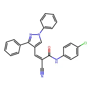 N-(4-chlorophenyl)-2-cyano-3-(1,3-diphenyl-1H-pyrazol-4-yl)prop-2-enamide structure