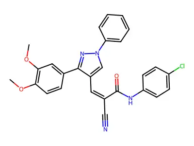 (Z)-N-(4-Chlorophenyl)-2-cyano-3-[3-(3,4-dimethoxyphenyl)-1-phenylpyrazol-4-yl]prop-2-enamide structure