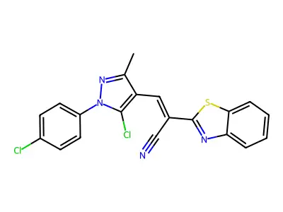 2-(1,3-Benzothiazol-2-yl)-3-[5-chloro-1-(4-chlorophenyl)-3-methyl-1H-pyrazol-4-yl]prop-2-enenitrile structure