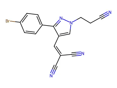 2-[[3-(4-Bromophenyl)-1-(2-cyanoethyl)pyrazol-4-yl]methylidene]propanedinitrile structure