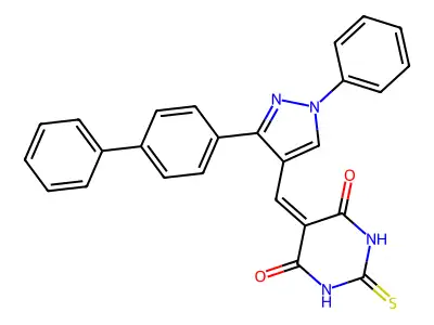 5-((3-([1,1'-biphenyl]-4-yl)-1-phenyl-1H-pyrazol-4-yl)methylene)-2-thioxodihydropyrimidine-4,6(1H,5H)-dione structure