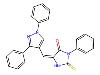 5-((1,3-Diphenyl-1H-pyrazol-4-yl)methylene)-3-phenyl-2-thioxo-4-imidazolidinone structure