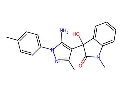 3-[5-Amino-3-methyl-1-(4-methylphenyl)-1H-pyrazol-4-yl]-1,3-dihydro-3-hydroxy-1-methyl-2H-indol-2-one structure