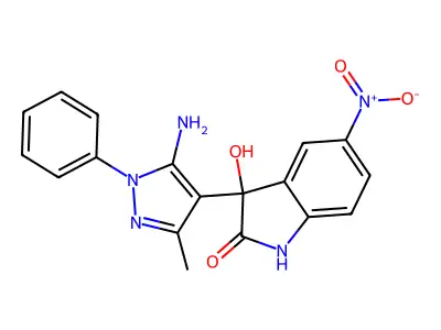 3-(5-amino-3-methyl-1-phenylpyrazol-4-yl)-3-hydroxy-5-nitro-1H-indol-2-one structure