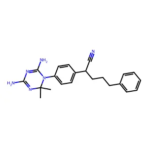 Benzenepentanenitrile, a-(4-(4,6-diamino-2,2-dimethyl-1,3,5-triazin-1(2H)-yl)phenyl)- structure