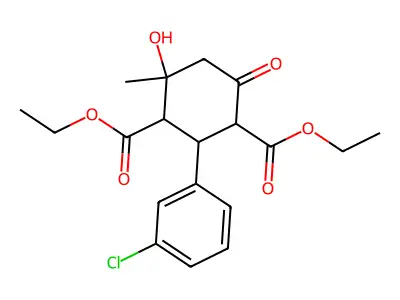 1,3-diethyl 2-(3-chlorophenyl)-4-hydroxy-4-methyl-6-oxocyclohexane-1,3-dicarboxylate structure