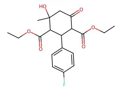 Diethyl 2-(4-fluorophenyl)-4-hydroxy-4-methyl-6-oxocyclohexane-1,3-dicarboxylate structure