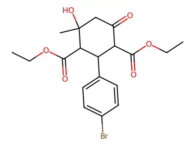 Diethyl 2-(4-bromophenyl)-4-hydroxy-4-methyl-6-oxocyclohexane-1,3-dicarboxylate structure