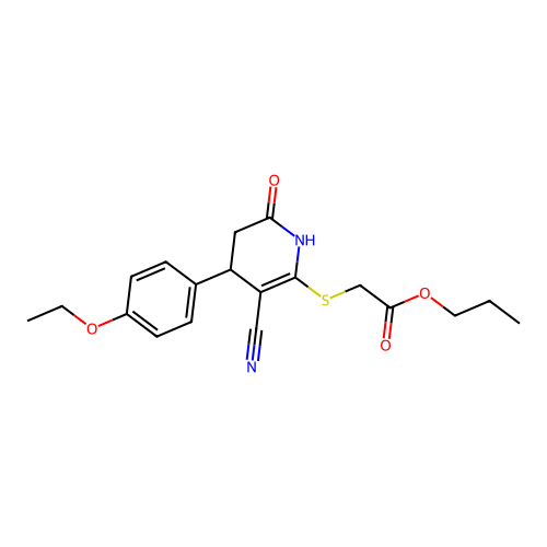 propyl {[3-cyano-4-(4-ethoxyphenyl)-6-hydroxy-4,5-dihydropyridin-2-yl]sulfanyl}acetate structure