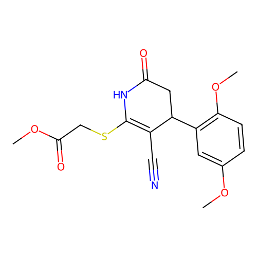 methyl {[3-cyano-4-(2,5-dimethoxyphenyl)-6-hydroxy-4,5-dihydropyridin-2-yl]sulfanyl}acetate structure