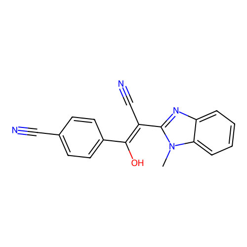 4-[2-Cyano-1-hydroxy-2-(1-methylbenzimidazol-2-yl)ethenyl]benzonitrile structure