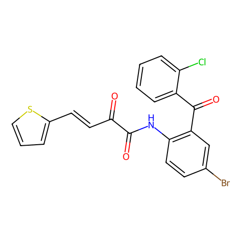 (E)-N-(4-bromo-2-(2-chlorobenzoyl)phenyl)-2-oxo-4-(thiophen-2-yl)but-3-enamide structure