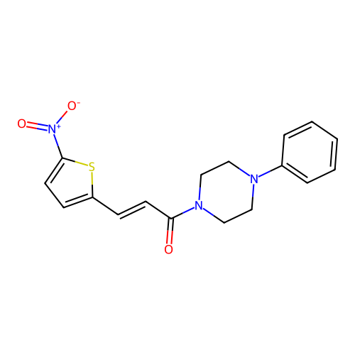 (E)-3-(5-nitrothiophen-2-yl)-1-(4-phenylpiperazin-1-yl)prop-2-en-1-one structure