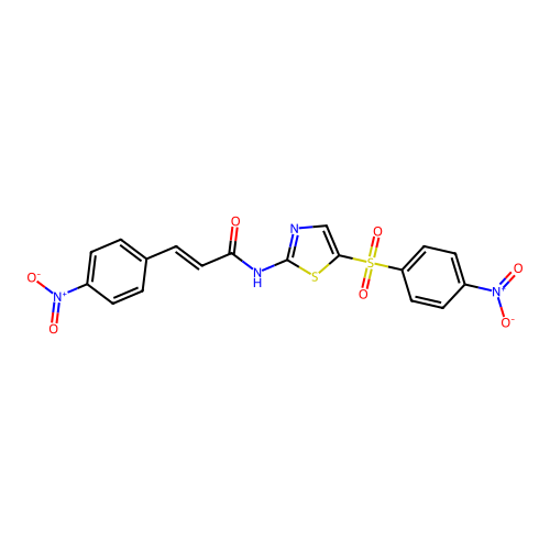 (E)-3-(4-nitrophenyl)-N-(5-((4-nitrophenyl)sulfonyl)thiazol-2-yl)acrylamide structure