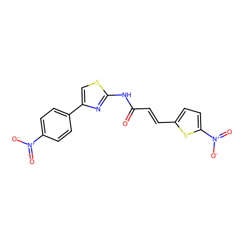 (E)-N-(4-(4-nitrophenyl)thiazol-2-yl)-3-(5-nitrothiophen-2-yl)acrylamide structure