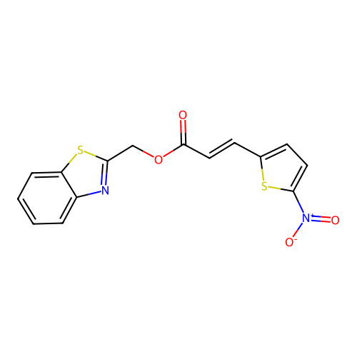 (E)-benzo[d]thiazol-2-ylmethyl 3-(5-nitrothiophen-2-yl)acrylate structure