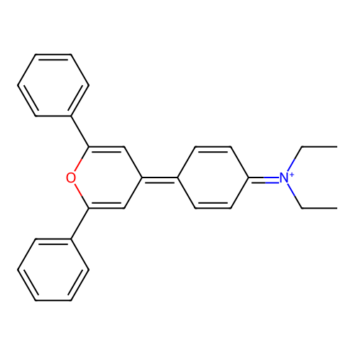 [4-(2,6-Diphenylpyran-4-ylidene)cyclohexa-2,5-dien-1-ylidene]-diethylazanium structure