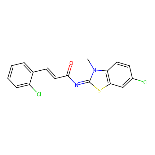 (2E,NZ)-N-(6-chloro-3-methylbenzo[d]thiazol-2(3H)-ylidene)-3-(2-chlorophenyl)acrylamide structure