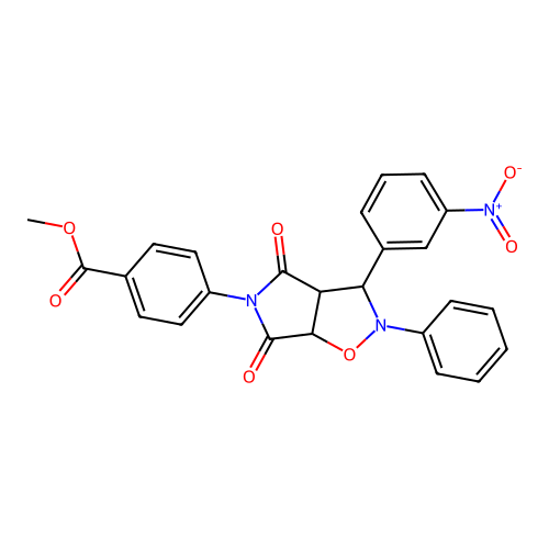 methyl 4-(3-(3-nitrophenyl)-4,6-dioxo-2-phenyltetrahydro-2H-pyrrolo[3,4-d]isoxazol-5(3H)-yl)benzoate structure