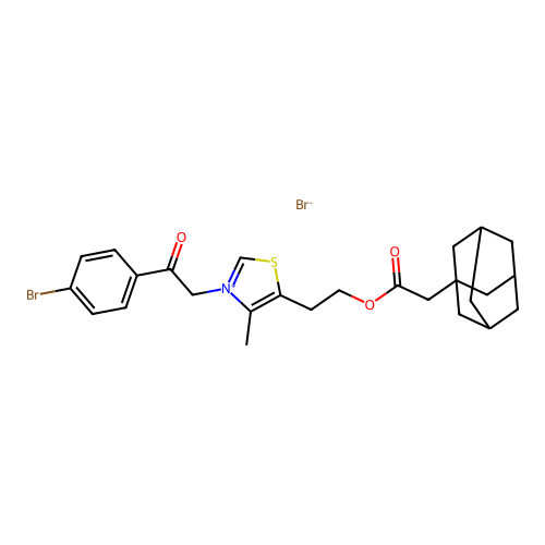 5-(2-(2-(Adamantan-1-yl)acetoxy)ethyl)-3-(2-(4-bromophenyl)-2-oxoethyl)-4-methylthiazol-3-ium bromide structure