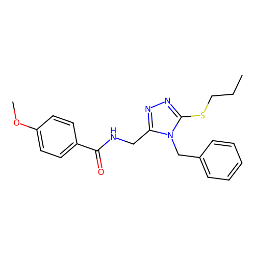 N-((4-benzyl-5-(propylthio)-4H-1,2,4-triazol-3-yl)methyl)-4-methoxybenzamide structure