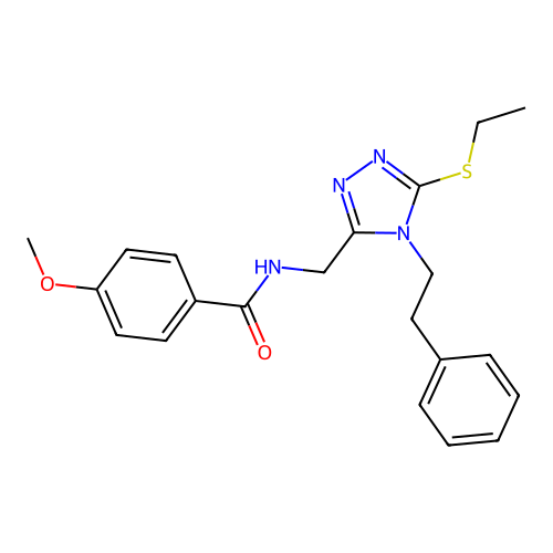 N-((5-(ethylthio)-4-phenethyl-4H-1,2,4-triazol-3-yl)methyl)-4-methoxybenzamide structure