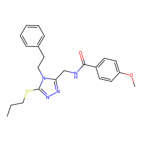4-methoxy-N-((4-phenethyl-5-(propylthio)-4H-1,2,4-triazol-3-yl)methyl)benzamide structure