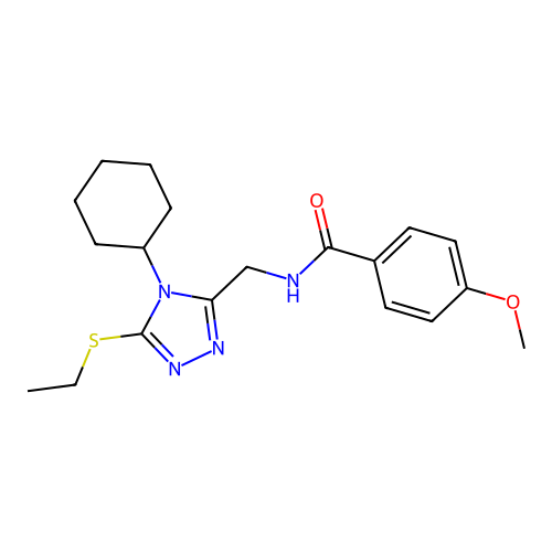 N-((4-cyclohexyl-5-(ethylthio)-4H-1,2,4-triazol-3-yl)methyl)-4-methoxybenzamide structure
