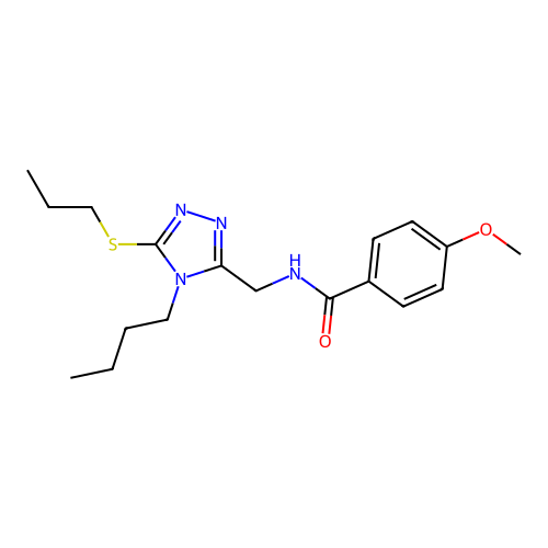 N-((4-butyl-5-(propylthio)-4H-1,2,4-triazol-3-yl)methyl)-4-methoxybenzamide structure