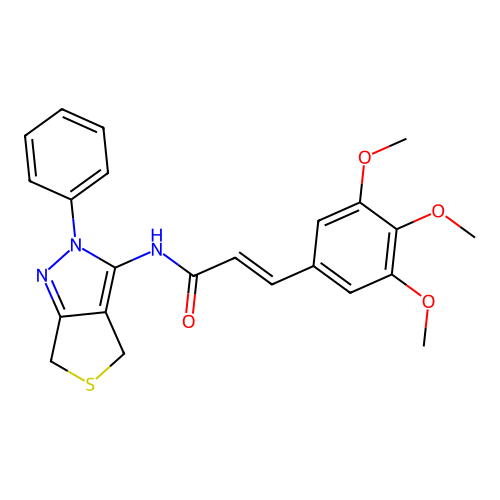 (E)-N-(2-phenyl-4,6-dihydro-2H-thieno[3,4-c]pyrazol-3-yl)-3-(3,4,5-trimethoxyphenyl)acrylamide structure