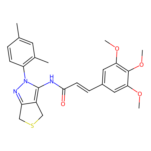 (E)-N-(2-(2,4-dimethylphenyl)-4,6-dihydro-2H-thieno[3,4-c]pyrazol-3-yl)-3-(3,4,5-trimethoxyphenyl)acrylamide structure