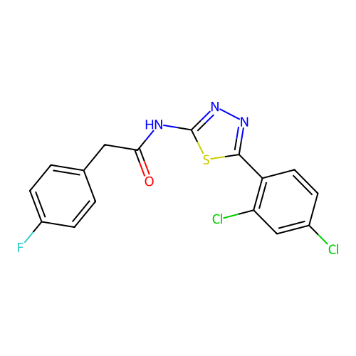 N-[5-(2,4-dichlorophenyl)-1,3,4-thiadiazol-2-yl]-2-(4-fluorophenyl)acetamide structure