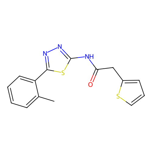 2-(thiophen-2-yl)-N-(5-(o-tolyl)-1,3,4-thiadiazol-2-yl)acetamide structure