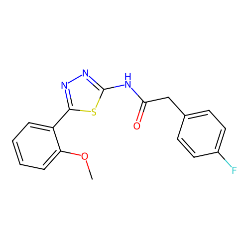 2-(4-fluorophenyl)-N-[5-(2-methoxyphenyl)-1,3,4-thiadiazol-2-yl]acetamide structure