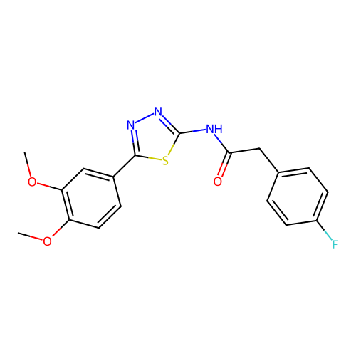 N-(5-(3,4-dimethoxyphenyl)-1,3,4-thiadiazol-2-yl)-2-(4-fluorophenyl)acetamide structure