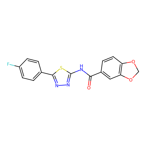 N-(5-(4-fluorophenyl)-1,3,4-thiadiazol-2-yl)benzo[d][1,3]dioxole-5-carboxamide structure