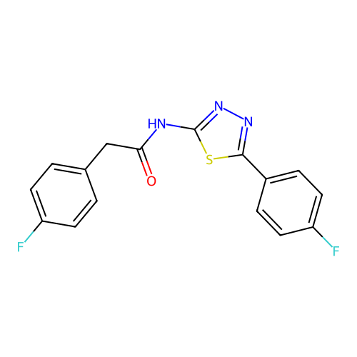 2-(4-fluorophenyl)-N-[5-(4-fluorophenyl)-1,3,4-thiadiazol-2-yl]acetamide structure
