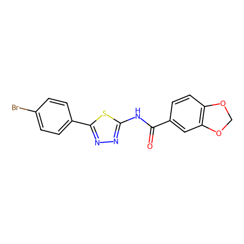 N-(5-(4-bromophenyl)-1,3,4-thiadiazol-2-yl)benzo[d][1,3]dioxole-5-carboxamide structure