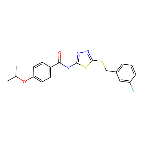 N-(5-((3-fluorobenzyl)thio)-1,3,4-thiadiazol-2-yl)-4-isopropoxybenzamide structure