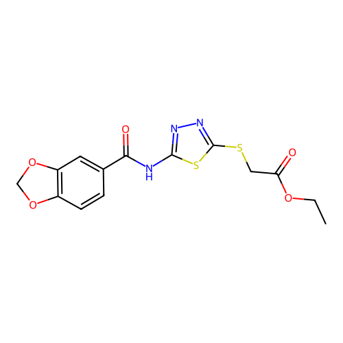ethyl 2-{[5-(2H-1,3-benzodioxole-5-amido)-1,3,4-thiadiazol-2-yl]sulfanyl}acetate structure