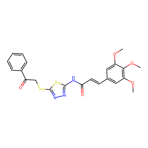 (2E)-N-{5-[(2-oxo-2-phenylethyl)sulfanyl]-1,3,4-thiadiazol-2-yl}-3-(3,4,5-trimethoxyphenyl)prop-2-enamide structure