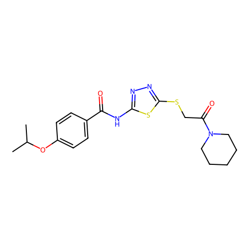 4-isopropoxy-N-(5-((2-oxo-2-(piperidin-1-yl)ethyl)thio)-1,3,4-thiadiazol-2-yl)benzamide structure