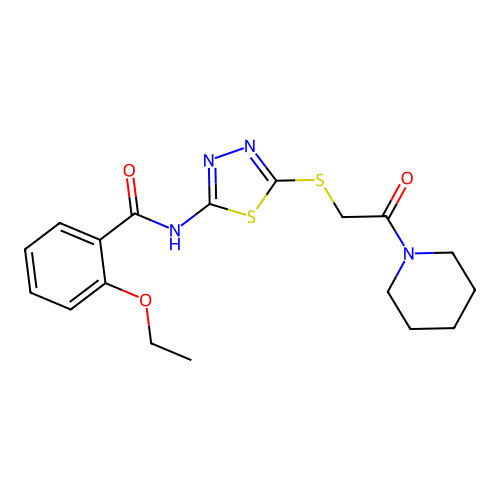 2-ethoxy-N-(5-((2-oxo-2-(piperidin-1-yl)ethyl)thio)-1,3,4-thiadiazol-2-yl)benzamide structure