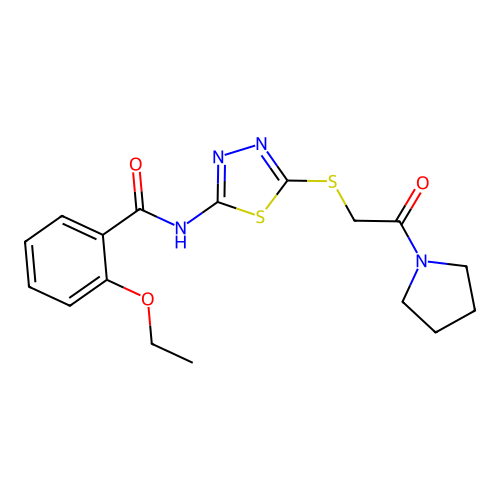 2-ethoxy-N-(5-{[2-oxo-2-(pyrrolidin-1-yl)ethyl]sulfanyl}-1,3,4-thiadiazol-2-yl)benzamide structure