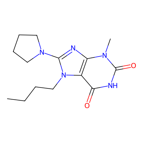7-Butyl-3-methyl-8-pyrrolidin-1-ylpurine-2,6-dione structure
