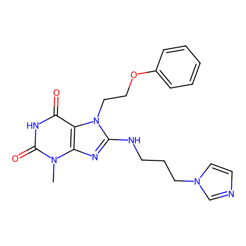 8-(3-imidazol-1-ylpropylamino)-3-methyl-7-(2-phenoxyethyl)purine-2,6-dione structure