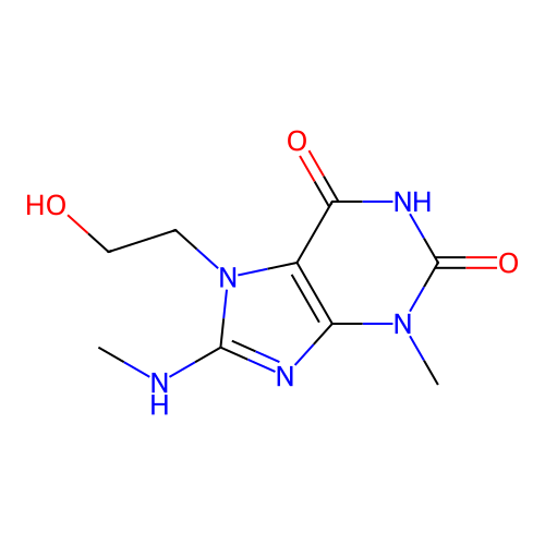 7-(2-hydroxyethyl)-3-methyl-8-(methylamino)-1H-purine-2,6(3H,7H)-dione structure