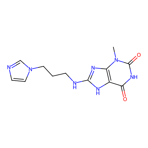 8-((3-(1H-imidazol-1-yl)propyl)amino)-3-methyl-1H-purine-2,6(3H,7H)-dione structure