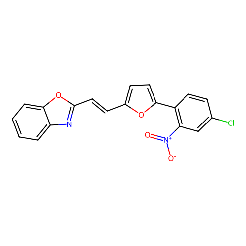 2-[(E)-2-[5-(4-chloro-2-nitrophenyl)furan-2-yl]ethenyl]-1,3-benzoxazole structure